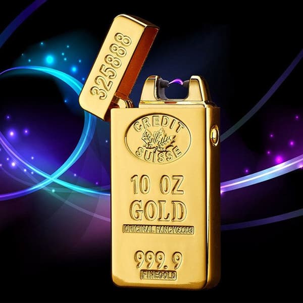 Elektrisk pulständare Golden Brick USB Uppladdningsbar dubbelbåge Miljöskydd Elektronisk cigarettändare