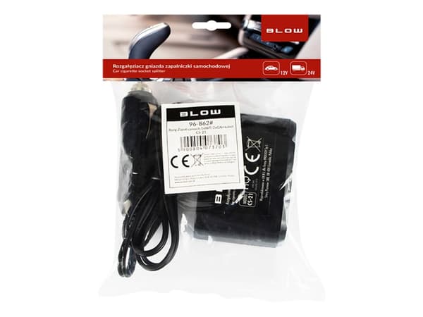 Bil cigarettænder splitter 1x2 + kabel