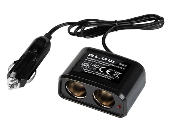 Bil cigarettænder splitter 1x2 + kabel