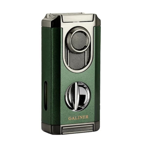 Cigar Torch Lighter, Genopfyldelig Butan, Blå Flamme, 3 Jet,grøn