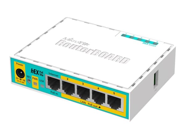 MikroTik RouterBOARD hEX lite RB750UPr2 - Ruter 4-portssvitsj Hvit