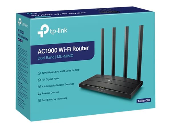 TP-Link Archer C80 V1 - Trådløs ruter 4-portssvitsj - 1GbE - Wi-Fi 5 - Dobbeltbånd