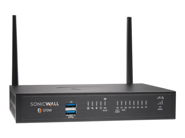 SonicWall TZ370W - Essential Edition - sikkerhetsapparat - med 1-års TotalSecure - 1GbE - Wi-Fi 5 - 2.4 GHz, 5 GHz - skrivebord