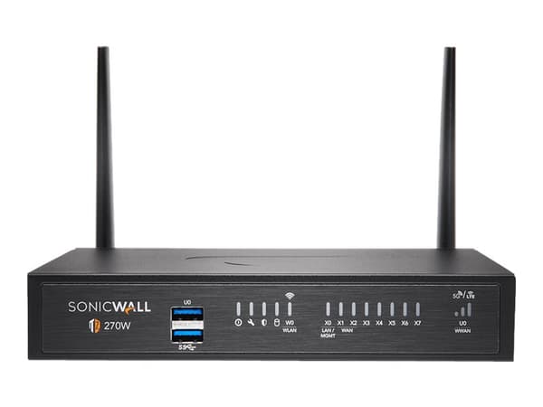 SonicWall TZ270W - Essential Edition - säkerhetsfunktion - med 1 års TotalSecure - 1GbE - Wi-Fi 5 - 2.4 GHz, 5 GHz - skrivbord