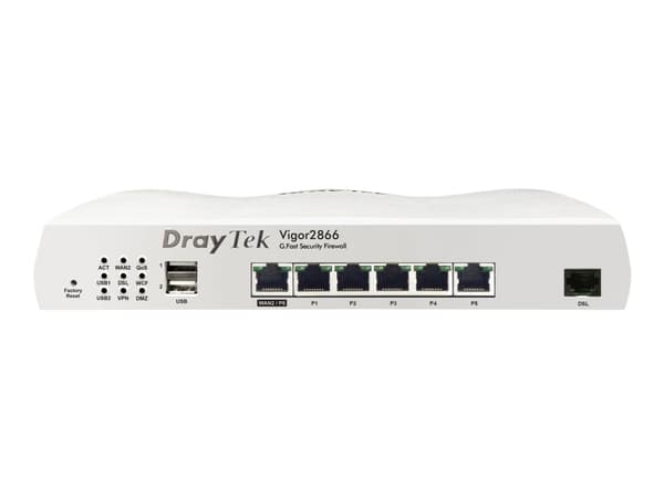 Draytek Vigor 2866 - Ruter - DSL-modem 5-ports switch - 1GbE - WAN-porter: 2 - veggmonterbar