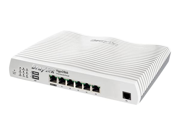 Draytek Vigor 2866 - Ruter - DSL-modem 5-ports switch - 1GbE - WAN-porter: 2 - veggmonterbar Grå