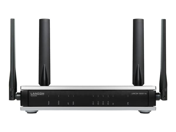 LANCOM 1800EF-5G - SD-WAN gateway - med 5G, fiber och ethernet - 5 portar - 1GbE, 5G, LTE, UMTS, HSPA - 5G, 4G, 3G - UMTS B1/B2/B4/B5/B8/B19/ LTE B1/ Svart, Silver