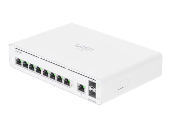 Ubiquiti UISP - Switch - Administrerad - 9 x 10/100/1000 + 2 x 1 Gigabit / 10 Gigabit SFP+ - skrivbordsmodell, rackmonterbar Vit