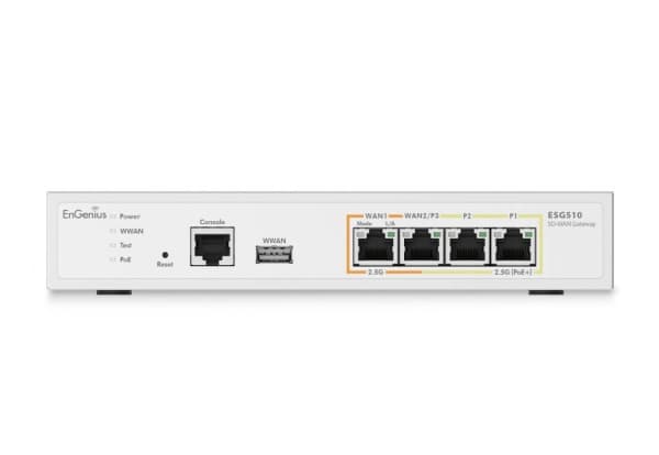 EnGenius Cloud Managed ESG510 - SD-WAN-yhdyskäytävä - tietoturva, neliydin 1,6 GHz ja 4x 2,5G-porttia - 2,5 GigE - pilvihallittu - seinään kiinnitett