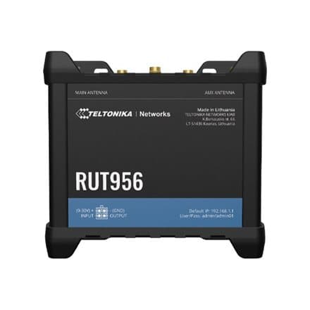 Industrial Router | RUT956 | 802.11n | 10/100 Mbit/s | Ethernet LAN (RJ-45) ports 4 | Mesh Support No | MU-MiMO No | 2G/3G/4G | Antenna type 2 x SMA Svart