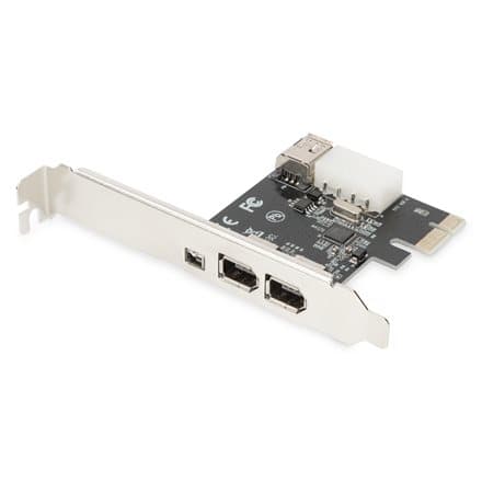 Karta (Kontroler) Firewire (400) PCI Exp., 2xZew. 1xZew.(Mini) IEEE1394a 6pin+Mini,Low Profile,VT6308P Sort, Metallisk