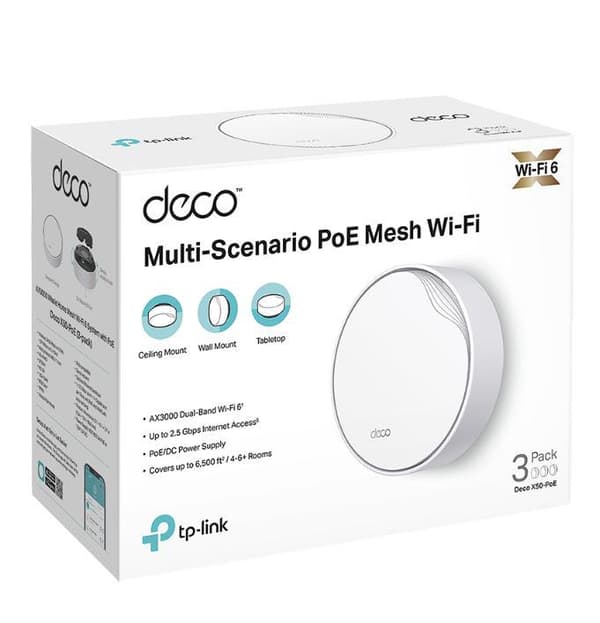 Wireless Router|TP-LINK|Wireless Router|3-pack|3000 Mbps|Mesh|Wi-Fi 6|1x10/100/1000M|1x2.5GbE|DHCP|DECOX50-POE(3-PACK)