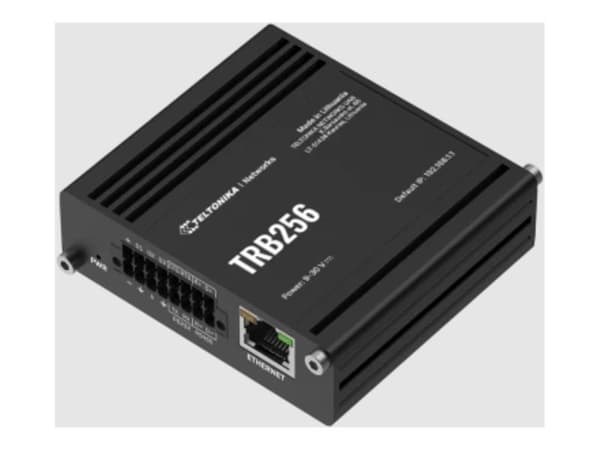 Teltonika TRB256 - Gateway - 100Mb LAN, BACnet, RS-485, Modbus, DNP3, RS-232 - LTE - 4G - skrivebord / vegg / DIN-skinne monterbar Sort