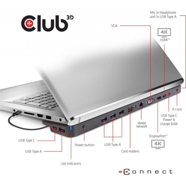 Club 3D USB Type-C Triple Display 100W -telakointiasema
