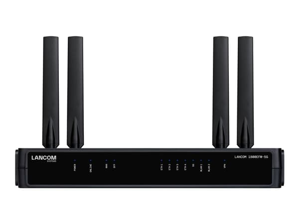 LANCOM 1800EFW-5G - Trådløs ruter - DSL/WWAN 1GbE - Wi-Fi 6 - Dobbeltbånd - 5G, 4G, 3G - VoIP-gateway - for P/N: 10741, 10742, 10752, 10753, 10754, 1 Sort