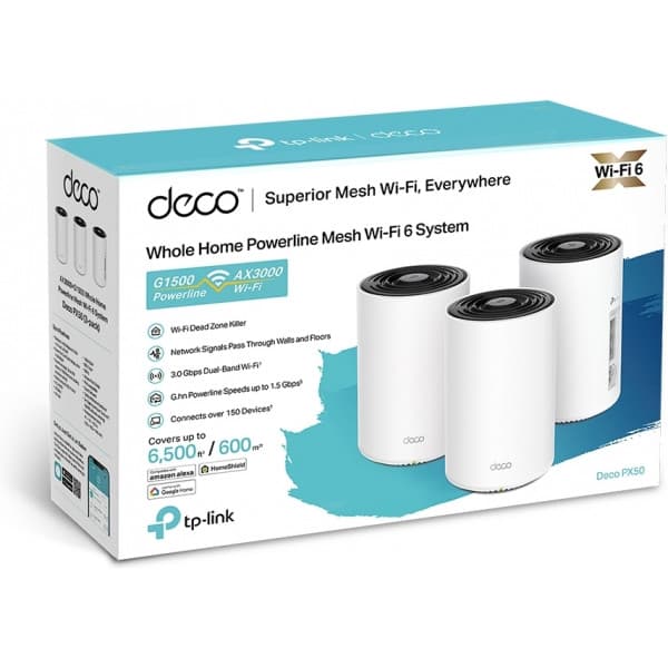 TP-LINK Deco PX50 Hybrid WiFi 6 -Mesh-system, 3-pack