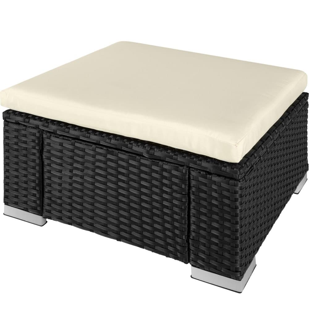 Polyrattan puf med hynde - sort