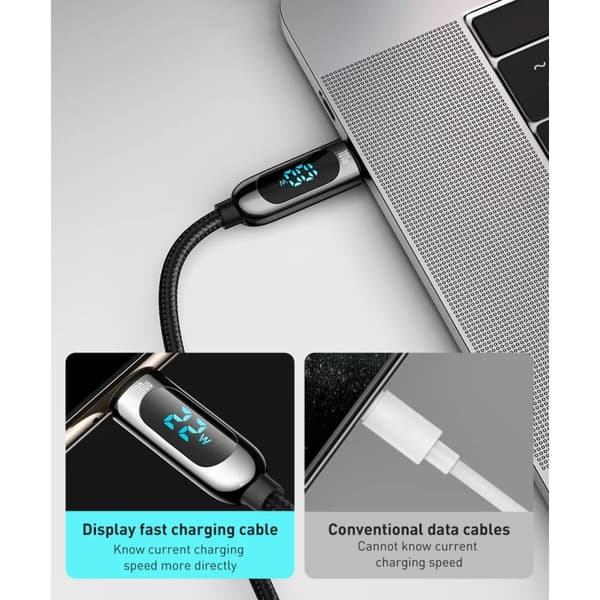 100W USB-C 2m laddkabel med Display för mobiler och datorer