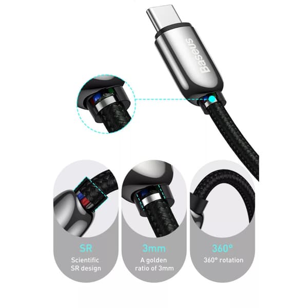 100W USB-C 2m laddkabel med Display för mobiler och datorer