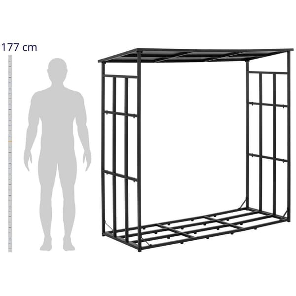 hillvert Vedställ - Med tak - 400 kg - 190 x 76 x 186 cm - Stål - Svart