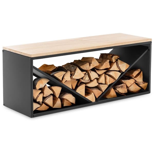 hillvert Vedställ - Med sittbänk - 20/30 kg - 104 x 35 x 41 cm - Stål / trä - Svart