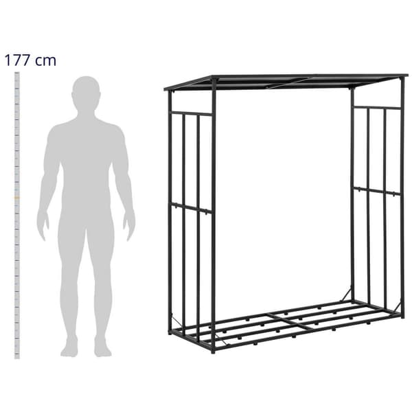 hillvert Vedställ - Med tak - 300 kg - 161 x 65 x 177 cm - Stål - Svart