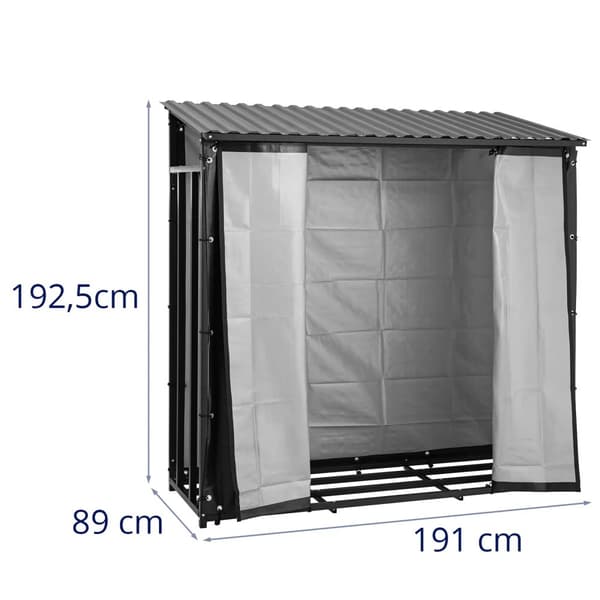 hillvert Vedställ - Med presenning och tak - 800 kg - 190 x 186 x 70 cm - Stål - Svart