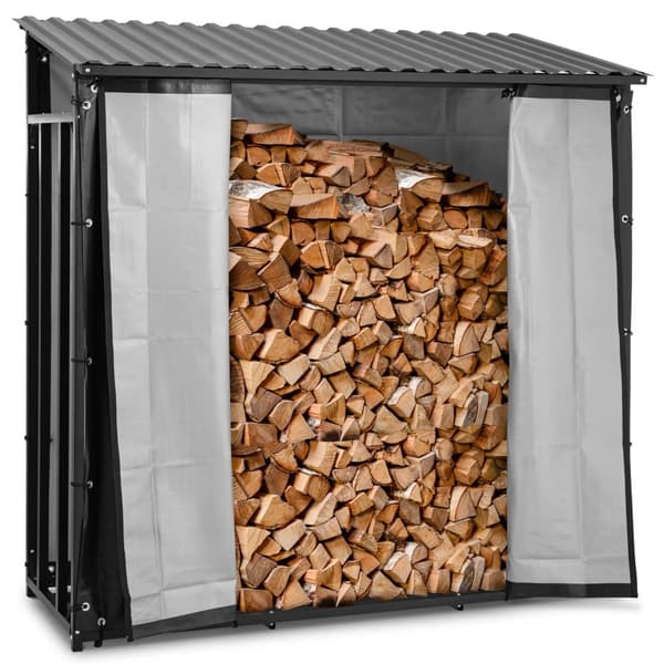hillvert Vedställ - Med presenning och tak - 800 kg - 190 x 186 x 70 cm - Stål - Svart