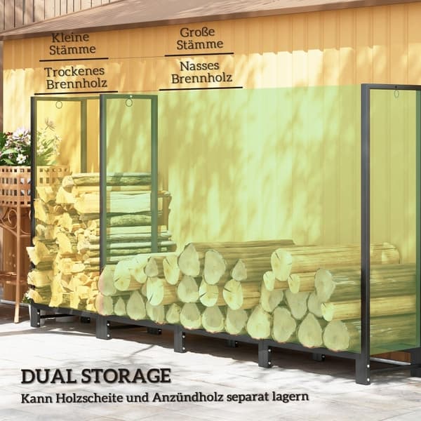 Rootz polttopuuteline - Tukkiteline - Puuvarasto - Jauhemaalattu teräs - 240cm x 32cm x 115cm - 300 kg Kapasiteetti
