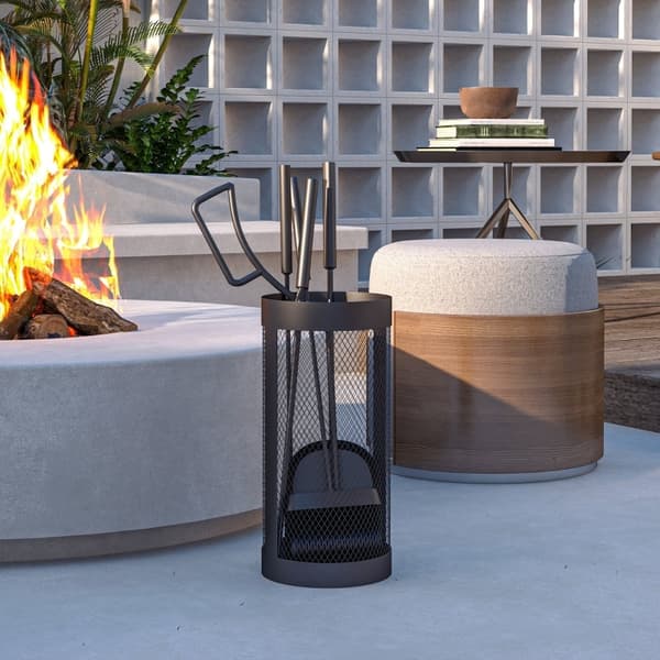 Rootz Fireplace ruokailuvälinesarja - 5-osaiset tulipalotyökalut - Metallirakenne - Musta pinnoite - Tilaa säästävä muotoilu - 33,5 cm x 16 cm x 47 cm