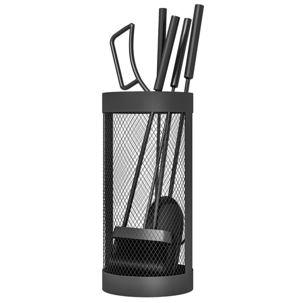 Rootz Fireplace ruokailuvälinesarja - 5-osaiset tulipalotyökalut - Metallirakenne - Musta pinnoite - Tilaa säästävä muotoilu - 33,5 cm x 16 cm x 47 cm