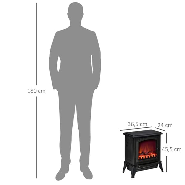 Rootz Sähkötakka - Vapaasti seisova lämmitin - Liekkiefekti - Läpinäkyvä lasiovi - 1000W/2000W - 36,5cm x 24cm x 45,5cm