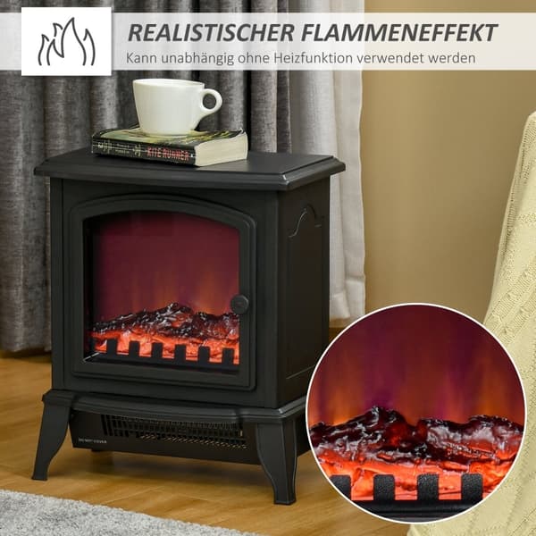 Rootz Sähkötakka - Vapaasti seisova lämmitin - Liekkiefekti - Läpinäkyvä lasiovi - 1000W/2000W - 36,5cm x 24cm x 45,5cm