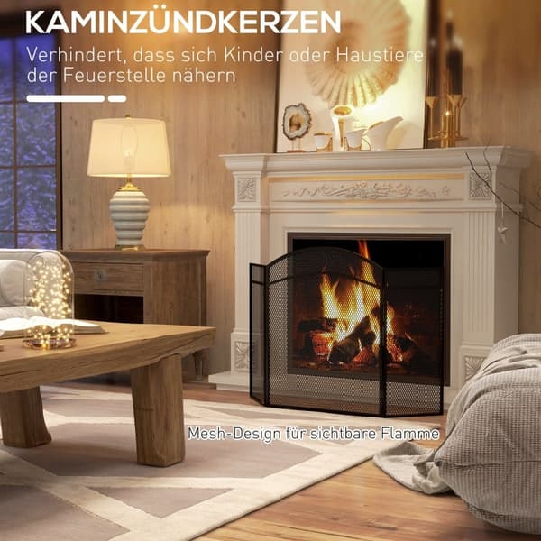 Rootz Pejs Gnistbeskyttelsesgitter - Sildebensmønster - Tredelt foldedesign - Belagt metal - 96 cm x 60 cm x 1 cm