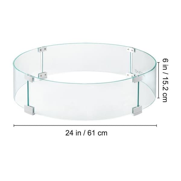61x15,2cm runt transparent eldstad vindskydd, 0,6 cm tjock, fötter design, för en stabil låga och mindre bränsleförbrukning