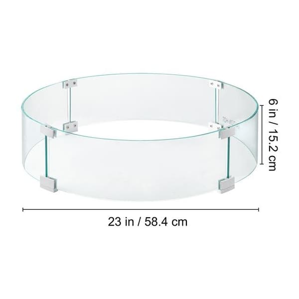 58.4x15,2cm runt transparent eldstad vindskydd, 0,6 cm tjock, fötter design, för en stabil låga och mindre bränsleförbrukning