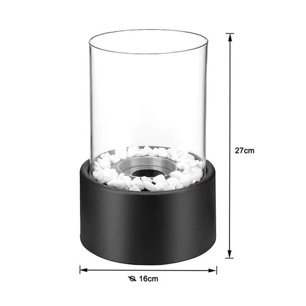 XMTECH Bioetanol bordspis, Bärbar bordskamin med dekorativa stenar och brandsläckare, 16cm x H 27cm, Svart