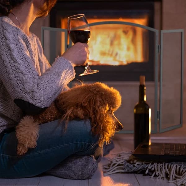 Relaxdays Funkskydd järn säkerhetsgrind eldstad skyddsgaller 3 delar HxB 62 x 96 cm, svart