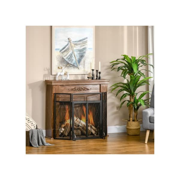 HOMCOM 3-delars gnistskydd för eldstad i smidesjärn svart 120 x 79 cm, elegant design för en säker eldstad
