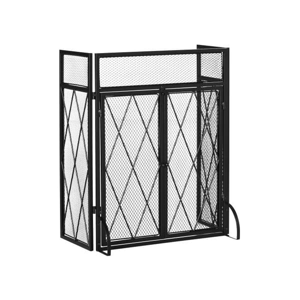 HOMCOM 3-delars gnistskydd för eldstad i smidesjärn svart 120 x 79 cm, elegant design för en säker eldstad