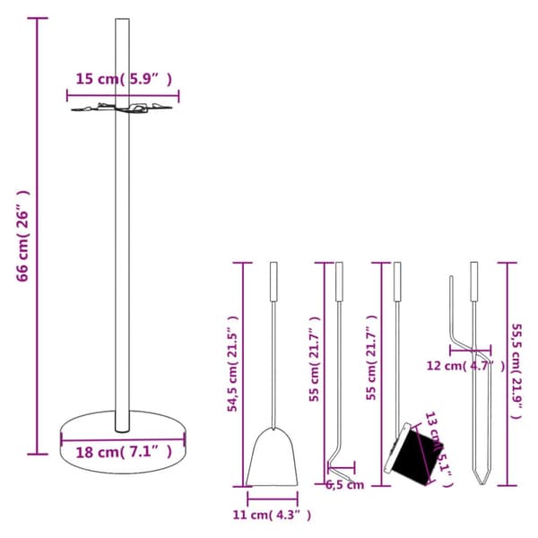 vidaXL Takkatyökalusarja 5-osainen 18x66 cm teräs -  Takkatyökalut