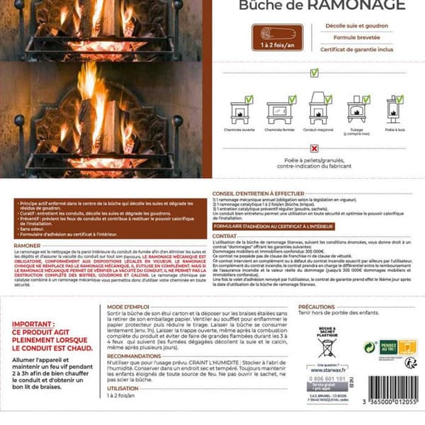 Skorstenssopningsved - STARWAX - Specialkatalytisk behandling för rör - Svavel- och klorfri - 29 cm