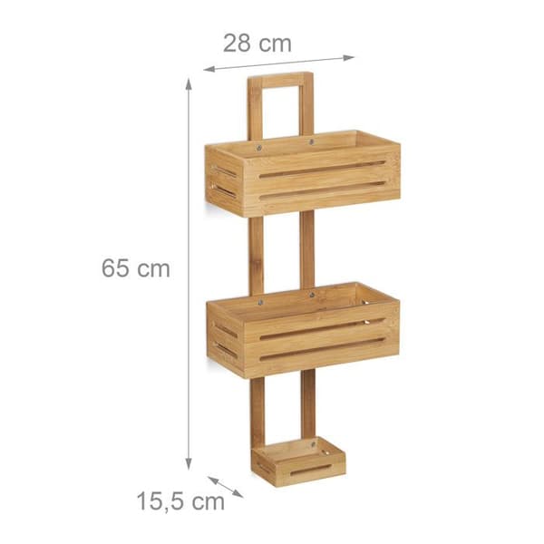 Relaxdays Bamboo Shower Caddy H x B x D: 65 x 28 x 15,5 cm 3 våningsfack, naturligt
