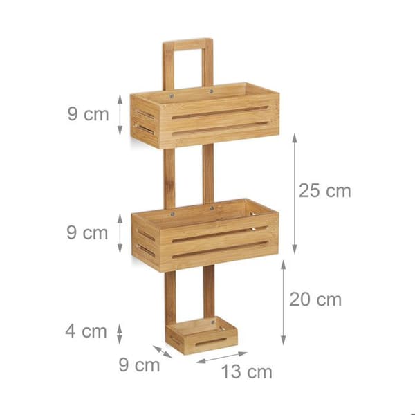 Relaxdays Bamboo Shower Caddy H x B x D: 65 x 28 x 15,5 cm 3 våningsfack, naturligt