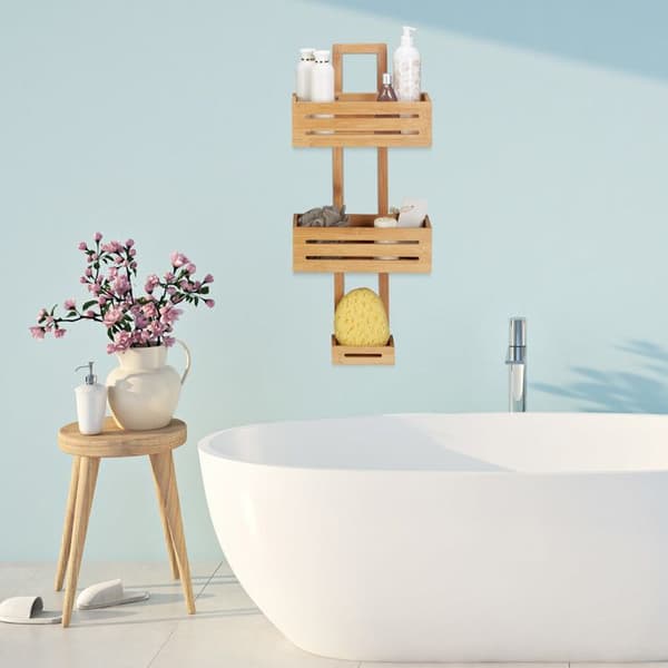 Relaxdays Bamboo Shower Caddy H x B x D: 65 x 28 x 15,5 cm 3 våningsfack, naturligt