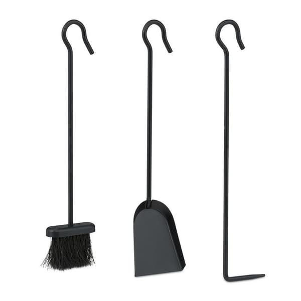 Relaxdays Eldstöd, 4 delar, eldstadsverktyg med spetstång, spade, sopborste & ställ, tillbehör