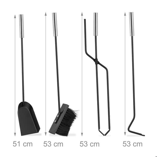 Relaxdays 5-delade eldstadsservrar Set Ståltillbehör Gripper Spade Broom Poker, svart
