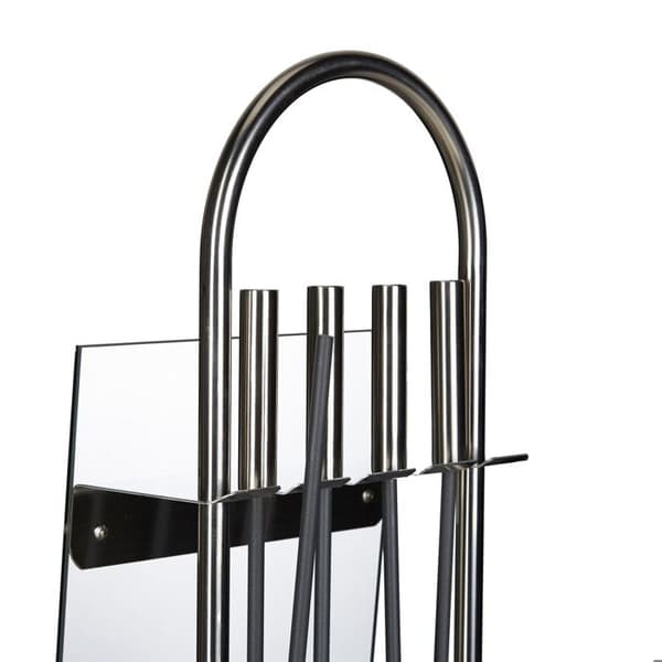 Relaxdays 5-delade eldstadsservrar Set Spade Broom Tongs Poker Glas Rostfritt Stål Modern, Silver