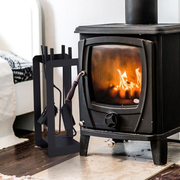 Relaxdays Eldstöd, modern, 5 delar: eldstång, askspade, sopborste, tång och stöd, svart