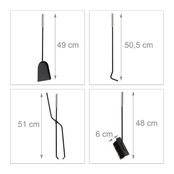Relaxdays 5-delad öppen spis Caddy Set Ståltillbehör Spade Broom Pokerhållare, svart